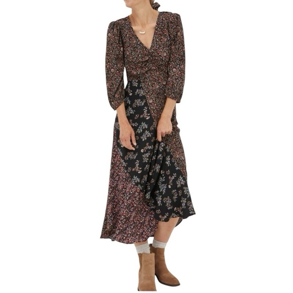 Fat Face Dresses & Skirts - FatFace Multicolor Nate Craft Floral Print Puff Sleeve V-neck Midi Dress Size 12